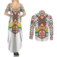 Burkina Faso Couples Matching Summer Maxi Dress and Long Sleeve Button Shirt with Red Green Black Geometric Design - Wonder Print Shop