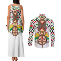 Burkina Faso Couples Matching Tank Maxi Dress and Long Sleeve Button Shirt with Red Green Black Geometric Design - Wonder Print Shop