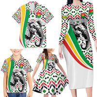 Burkina Faso Family Matching Long Sleeve Bodycon Dress and Hawaiian Shirt with Red Green Black Geometric Design - Wonder Print Shop
