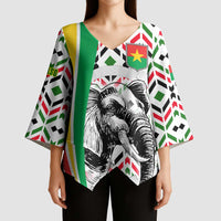 Burkina Faso Kimono Sleeve Blouse with Red Green Black Geometric Design - Wonder Print Shop