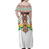 Burkina Faso Off Shoulder Maxi Dress with Red Green Black Geometric Design - Wonder Print Shop