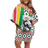 Burkina Faso Off Shoulder Short Dress with Red Green Black Geometric Design - Wonder Print Shop