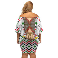 Burkina Faso Off Shoulder Short Dress with Red Green Black Geometric Design - Wonder Print Shop