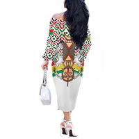 Burkina Faso Off The Shoulder Long Sleeve Dress with Red Green Black Geometric Design - Wonder Print Shop