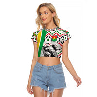 Burkina Faso Raglan Cropped T Shirt with Red Green Black Geometric Design - Wonder Print Shop