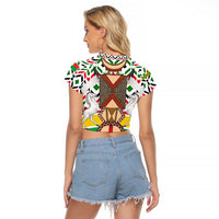 Burkina Faso Raglan Cropped T Shirt with Red Green Black Geometric Design - Wonder Print Shop
