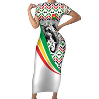 Burkina Faso Short Sleeve Bodycon Dress with Red Green Black Geometric Design - Wonder Print Shop