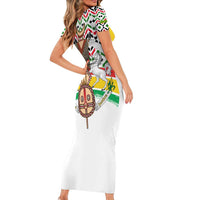 Burkina Faso Short Sleeve Bodycon Dress with Red Green Black Geometric Design - Wonder Print Shop
