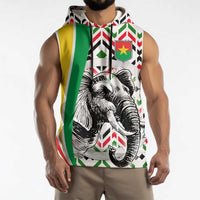 Burkina Faso Sleeveless Hoodie with Red Green Black Geometric Design - Wonder Print Shop