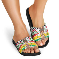 Burkina Faso Slide Sandals with Red Green Black Geometric Design - Wonder Print Shop
