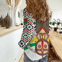 Burkina Faso Women Casual Shirt with Red Green Black Geometric Design - Wonder Print Shop