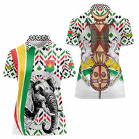 Burkina Faso Women Polo Shirt with Red Green Black Geometric Design - Wonder Print Shop