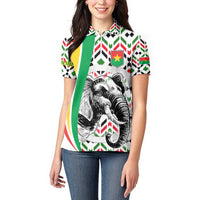 Burkina Faso Women Polo Shirt with Red Green Black Geometric Design - Wonder Print Shop