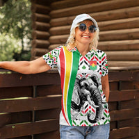 Burkina Faso Women Polo Shirt with Red Green Black Geometric Design - Wonder Print Shop