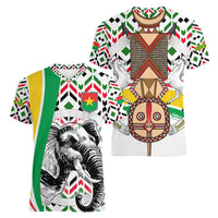 Burkina Faso Women V-Neck T-Shirt with Red Green Black Geometric Design - Wonder Print Shop