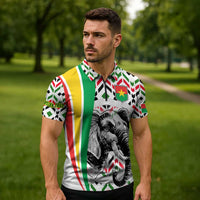 Burkina Faso Zipper Polo Shirt with Red Green Black Geometric Design - Wonder Print Shop