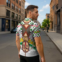 Burkina Faso Zipper Polo Shirt with Red Green Black Geometric Design - Wonder Print Shop