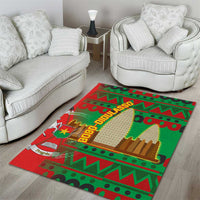 Burkina Faso Area Rug with Red Green Tribal Design and Bobo Dioulasso Landmark - Wonder Print Shop