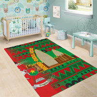 Burkina Faso Area Rug with Red Green Tribal Design and Bobo Dioulasso Landmark - Wonder Print Shop