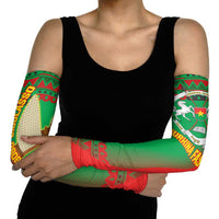 Burkina Faso Arm Sleeves with Red Green Tribal Design and Bobo Dioulasso Landmark - Wonder Print Shop