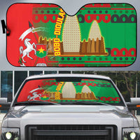 Burkina Faso Auto Sun Shade with Red Green Tribal Design and Bobo Dioulasso Landmark - Wonder Print Shop