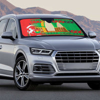 Burkina Faso Auto Sun Shade with Red Green Tribal Design and Bobo Dioulasso Landmark - Wonder Print Shop