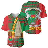 Burkina Faso Baseball Jersey with Red Green Tribal Design and Bobo Dioulasso Landmark - Wonder Print Shop