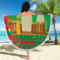 Burkina Faso Beach Blanket with Red Green Tribal Design and Bobo Dioulasso Landmark - Wonder Print Shop