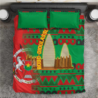 Burkina Faso Bedding Set with Red Green Tribal Design and Bobo Dioulasso Landmark - Wonder Print Shop