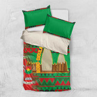 Burkina Faso Bedding Set with Red Green Tribal Design and Bobo Dioulasso Landmark - Wonder Print Shop