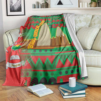 Burkina Faso Blanket with Red Green Tribal Design and Bobo Dioulasso Landmark - Wonder Print Shop