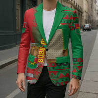 Burkina Faso Blazer with Red Green Tribal Design and Bobo Dioulasso Landmark - Wonder Print Shop
