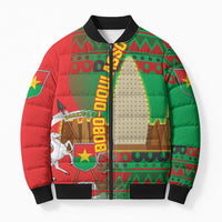 Burkina Faso Bomber Puffer Jacket with Red Green Tribal Design and Bobo Dioulasso Landmark - Wonder Print Shop