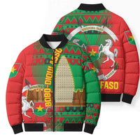 Burkina Faso Bomber Puffer Jacket with Red Green Tribal Design and Bobo Dioulasso Landmark - Wonder Print Shop