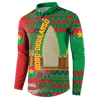Burkina Faso Button Sweatshirt with Red Green Tribal Design and Bobo Dioulasso Landmark - Wonder Print Shop