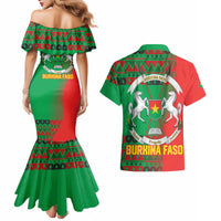 Burkina Faso Couples Matching Mermaid Dress and Hawaiian Shirt with Red Green Tribal Design and Bobo Dioulasso Landmark - Wonder Print Shop