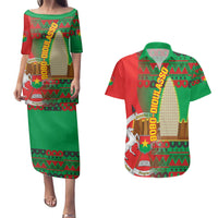 Burkina Faso Couples Matching Puletasi and Hawaiian Shirt with Red Green Tribal Design and Bobo Dioulasso Landmark - Wonder Print Shop