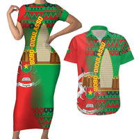 Burkina Faso Couples Matching Short Sleeve Bodycon Dress and Hawaiian Shirt with Red Green Tribal Design and Bobo Dioulasso Landmark - Wonder Print Shop