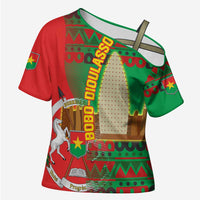 Burkina Faso Cross Shoulder Shirt with Red Green Tribal Design and Bobo Dioulasso Landmark - Wonder Print Shop