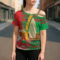 Burkina Faso Cross Shoulder Shirt with Red Green Tribal Design and Bobo Dioulasso Landmark - Wonder Print Shop