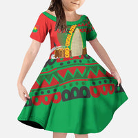 Burkina Faso Family Matching Long Sleeve Bodycon Dress and Hawaiian Shirt with Red Green Tribal Design and Bobo Dioulasso Landmark - Wonder Print Shop