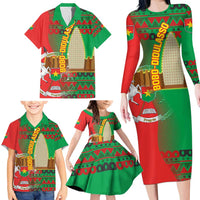 Burkina Faso Family Matching Long Sleeve Bodycon Dress and Hawaiian Shirt with Red Green Tribal Design and Bobo Dioulasso Landmark - Wonder Print Shop