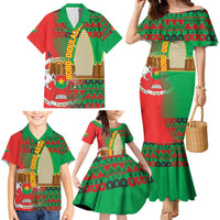Burkina Faso Family Matching Mermaid Dress and Hawaiian Shirt with Red Green Tribal Design and Bobo Dioulasso Landmark - Wonder Print Shop