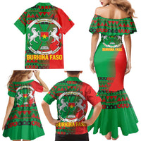 Burkina Faso Family Matching Mermaid Dress and Hawaiian Shirt with Red Green Tribal Design and Bobo Dioulasso Landmark - Wonder Print Shop