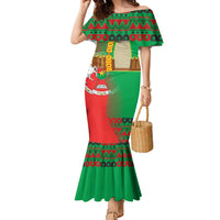 Burkina Faso Family Matching Mermaid Dress and Hawaiian Shirt with Red Green Tribal Design and Bobo Dioulasso Landmark - Wonder Print Shop