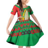 Burkina Faso Family Matching Off Shoulder Short Dress and Hawaiian Shirt with Red Green Tribal Design and Bobo Dioulasso Landmark - Wonder Print Shop