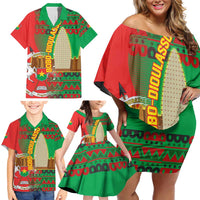 Burkina Faso Family Matching Off Shoulder Short Dress and Hawaiian Shirt with Red Green Tribal Design and Bobo Dioulasso Landmark - Wonder Print Shop