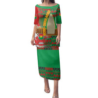 Burkina Faso Family Matching Puletasi and Hawaiian Shirt with Red Green Tribal Design and Bobo Dioulasso Landmark - Wonder Print Shop