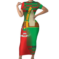 Burkina Faso Family Matching Short Sleeve Bodycon Dress and Hawaiian Shirt with Red Green Tribal Design and Bobo Dioulasso Landmark - Wonder Print Shop