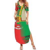 Burkina Faso Family Matching Summer Maxi Dress and Hawaiian Shirt with Red Green Tribal Design and Bobo Dioulasso Landmark - Wonder Print Shop